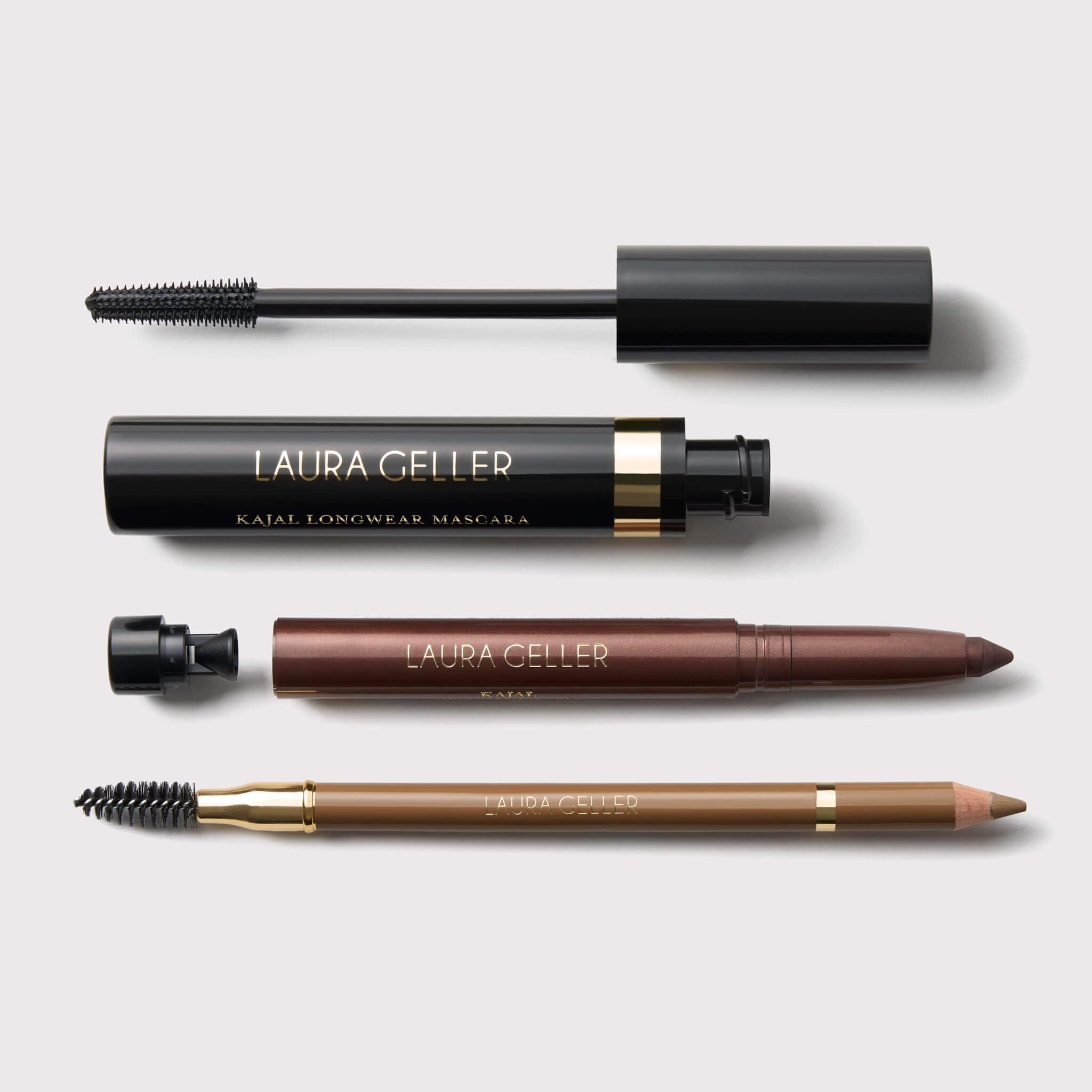 LAURA GELLER Laura’s 3 E’s Eyeliner, Eyelash & Eyebrow Kit for Mature Skin | Medium Brown | Kajal Longwear Eyeliner, Kajal Longwear Mascara & Bravo Brows Soft Pencil + Brush - Image 10