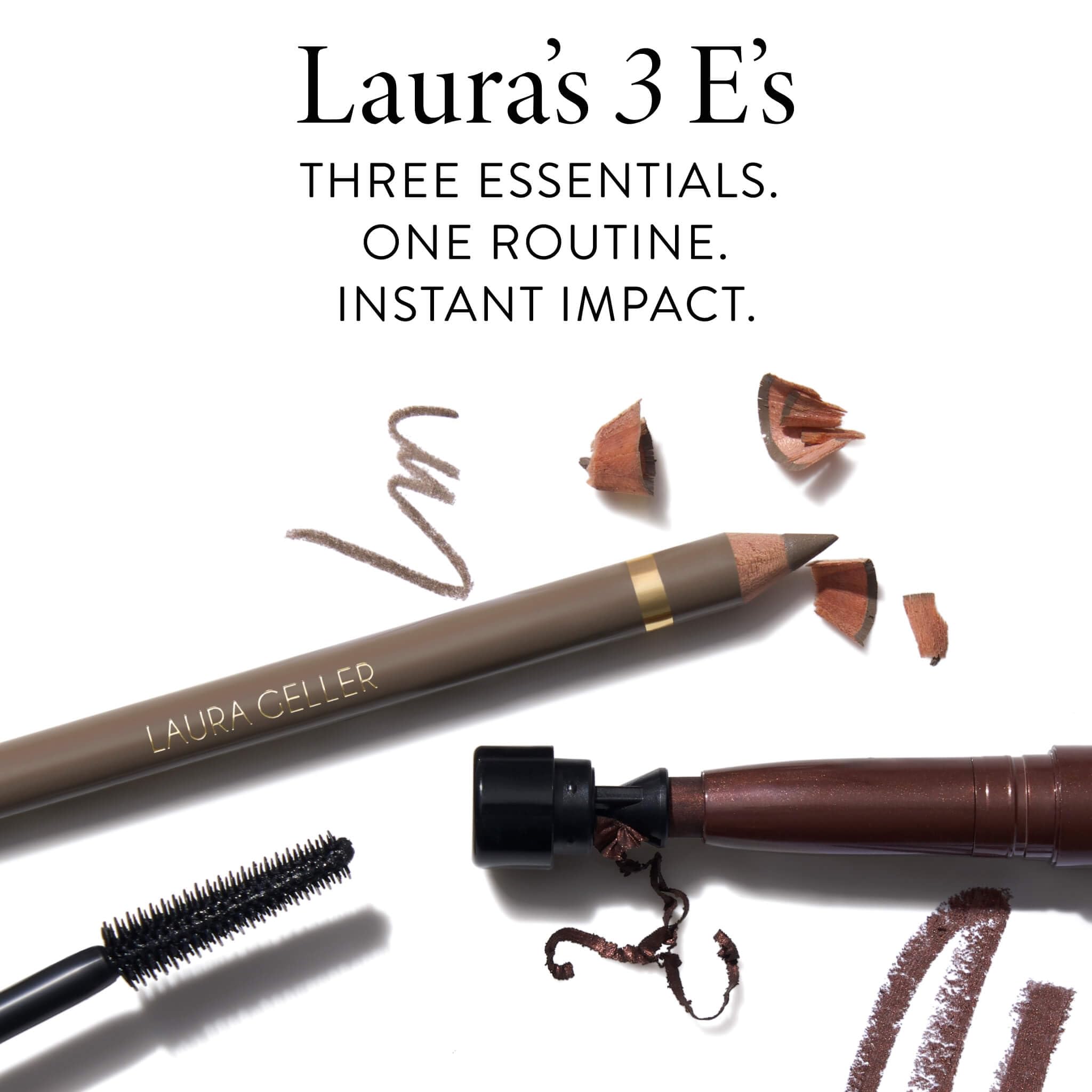 LAURA GELLER Laura’s 3 E’s Eyeliner, Eyelash & Eyebrow Kit for Mature Skin | Medium Brown | Kajal Longwear Eyeliner, Kajal Longwear Mascara & Bravo Brows Soft Pencil + Brush - Image 4